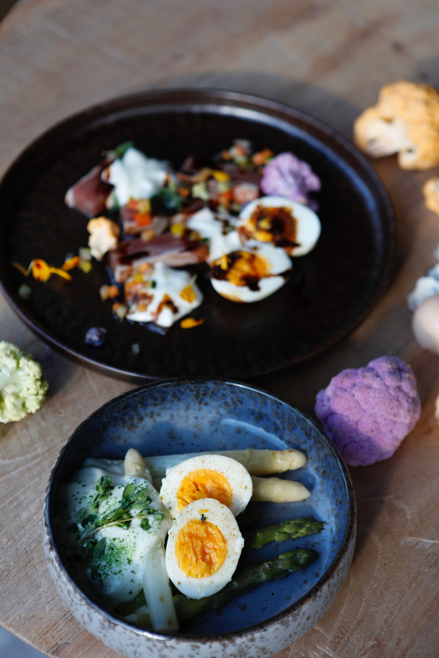 Seared bluefin tuna, egg, potato foam, licorice