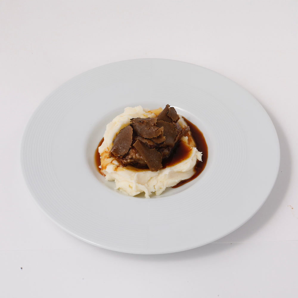 Beef cheek, smoked mashed potatoes, brown ground, fresh truffle