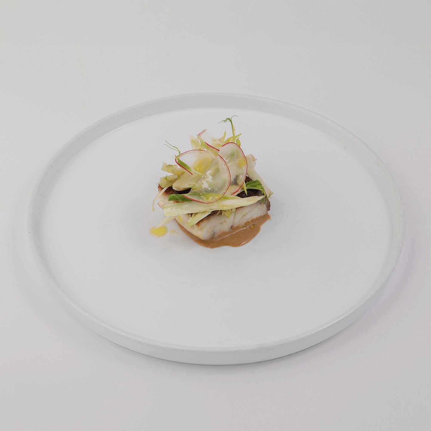 Low temperature cod, miso sauce, seasonal vegetables