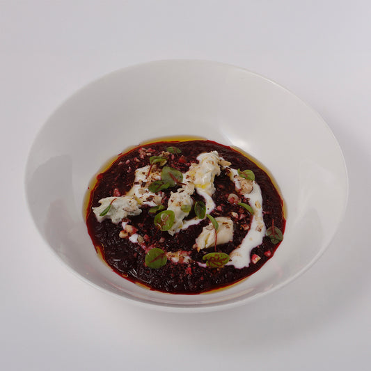 Purple turnip cream, goat cheese, toasted hazelnuts