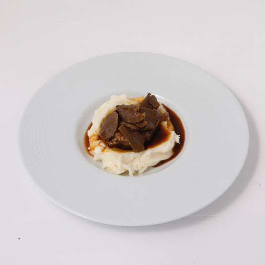 Beef cheek, smoked mashed potatoes, brown ground, fresh truffle