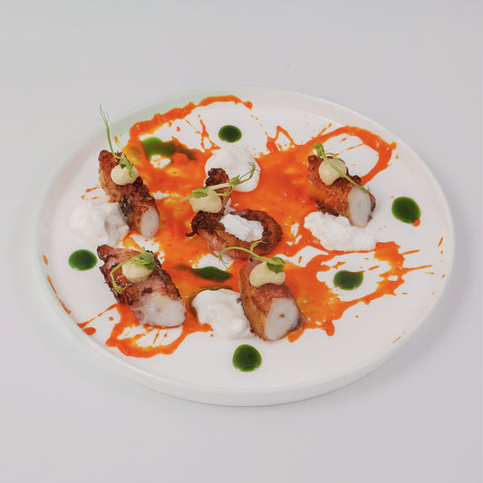 Vacuum Octopus, red peppers chutney, burrata