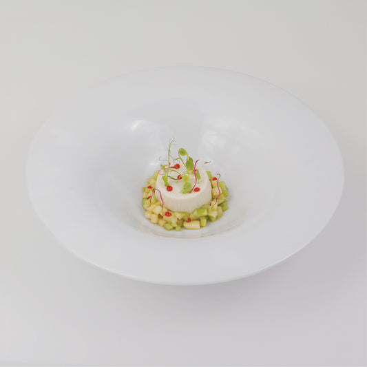 Lavender panna cotta, celery, green apple
