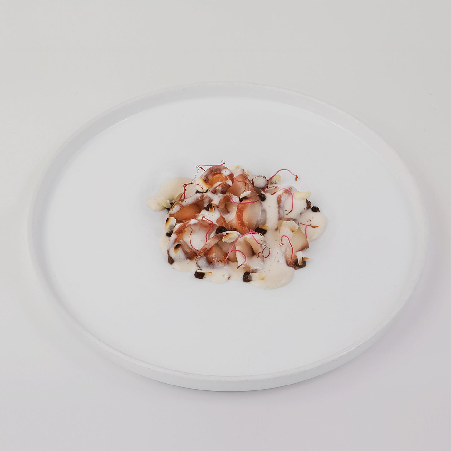 Seabass carpaccio, white gazpacho from Malaga, coffee gel