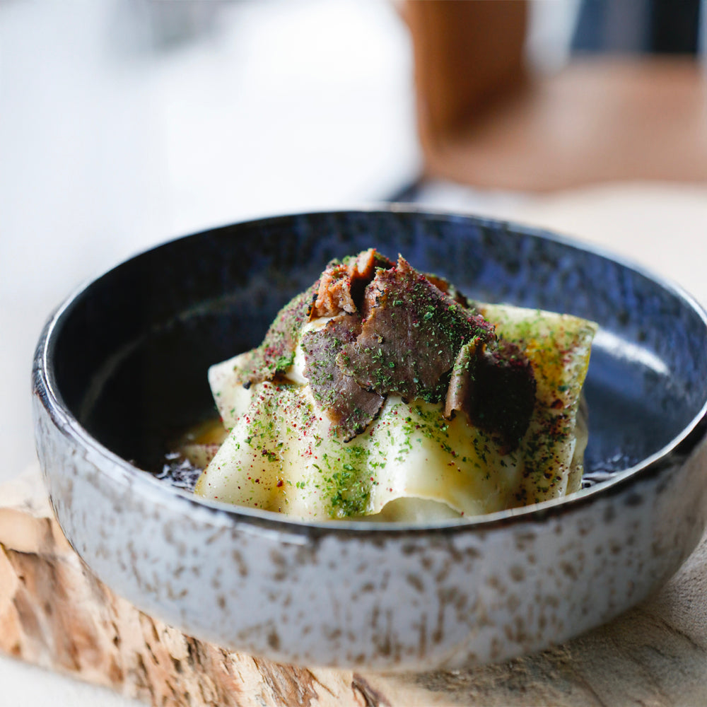 “Lasasagnetta” the baby lasagna, slow-cooker beef, béchamel, fresh truffle, crispy parmesan