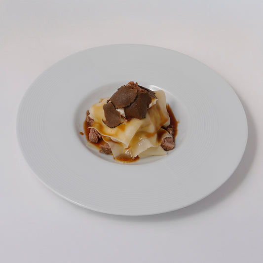 “Lasasagnetta” the baby lasagna, slow-cooker beef, béchamel, fresh truffle, crispy parmesan